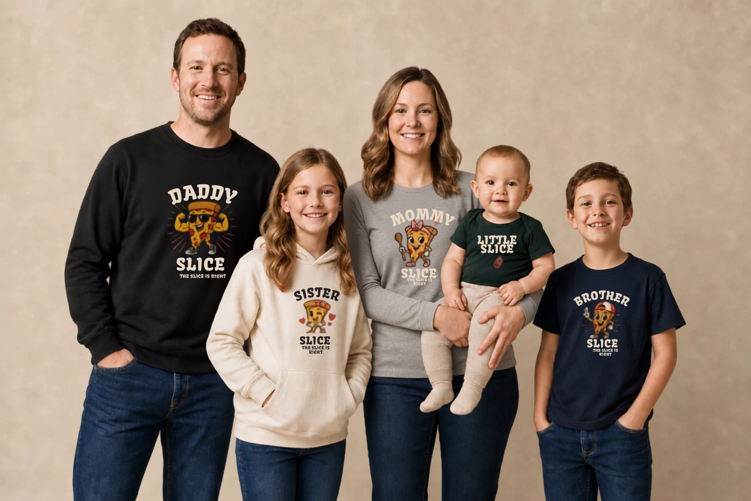 Family Slice apparel artwork on a warm neutral background